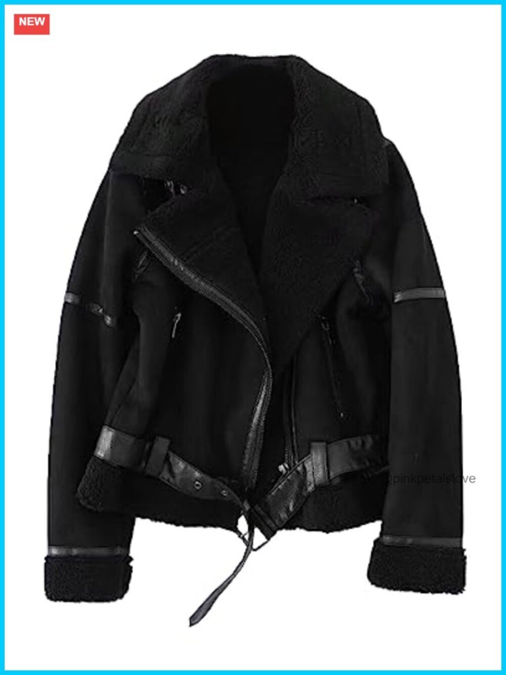 LY VAREY LIN Faux Shearling Moto Jacket Thick Lined Parka Winter Coat